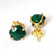 Raw emerald gemstone silver stud earring